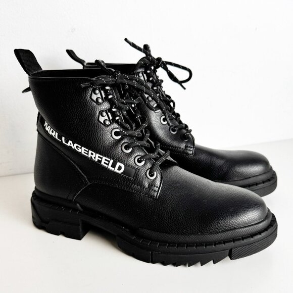 Karl Lagerfeld Paris Men's Boots Logo Leather Pebble Grained size 8.5 - Picture 1 of 7